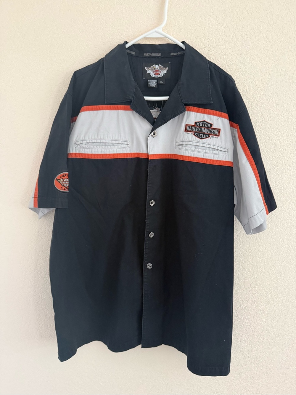 Harley-Davidson Men's Black & Gray Short-Sleeve Button-Up Shirt XL